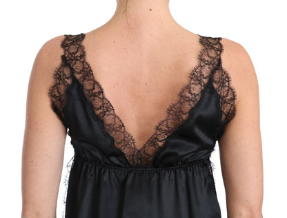 Dessous-Cami aus schwarzem Spitzen-Seiden-Stretch