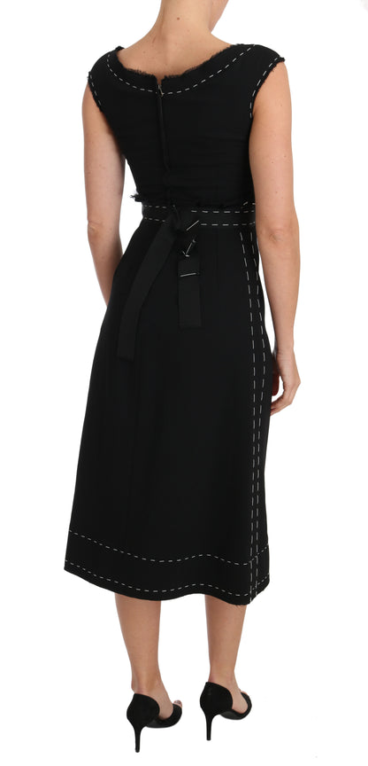 Robe fourreau trapèze extensible en laine noire