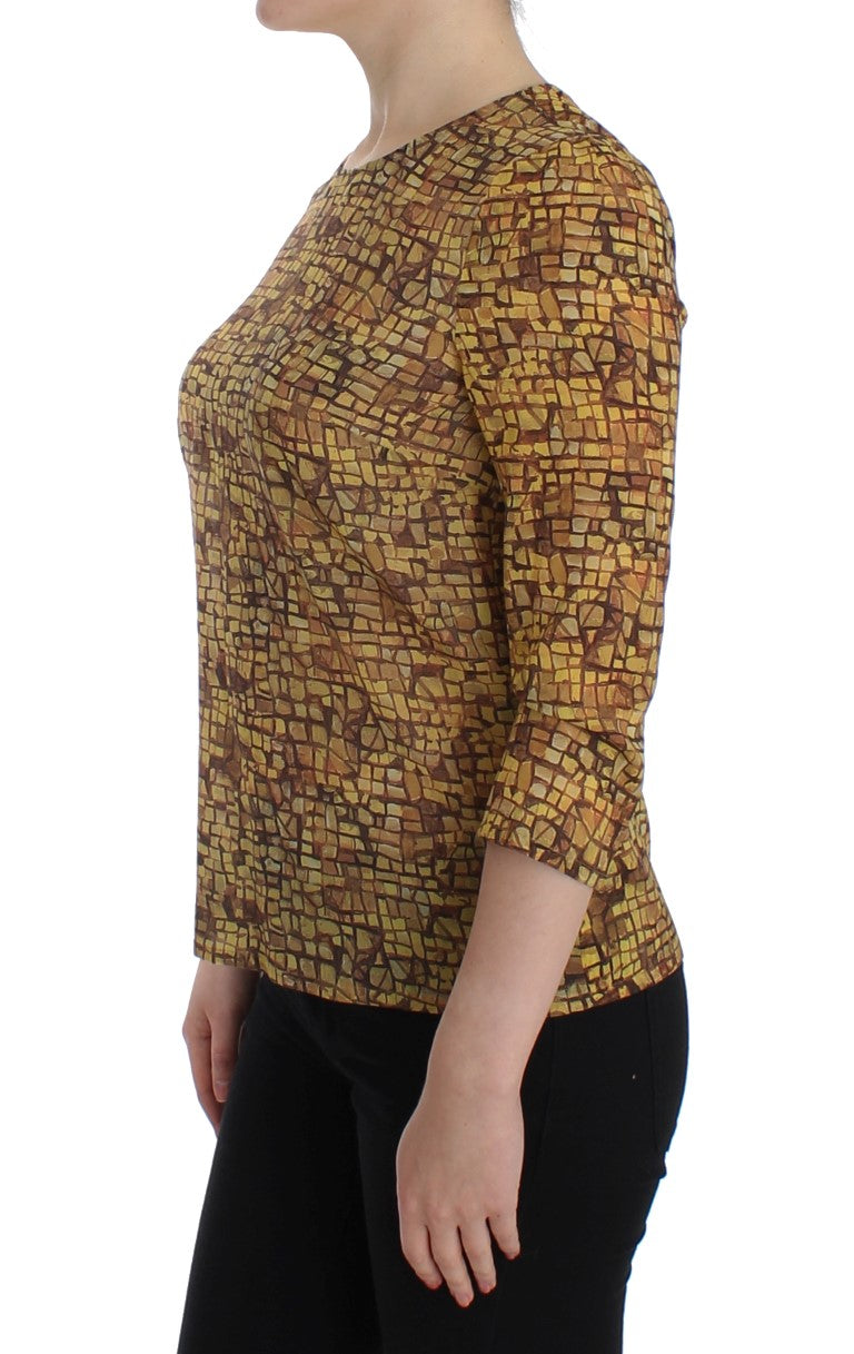 T-shirt blusa in seta con stampa mosaico multicolor