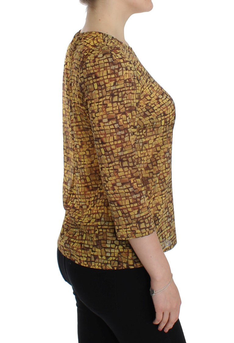 T-shirt blusa in seta con stampa mosaico multicolor