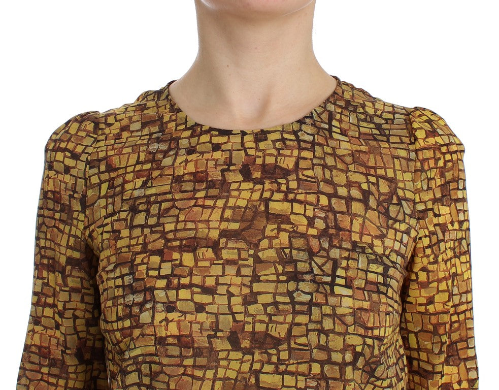 T-shirt blusa in seta con stampa mosaico multicolor