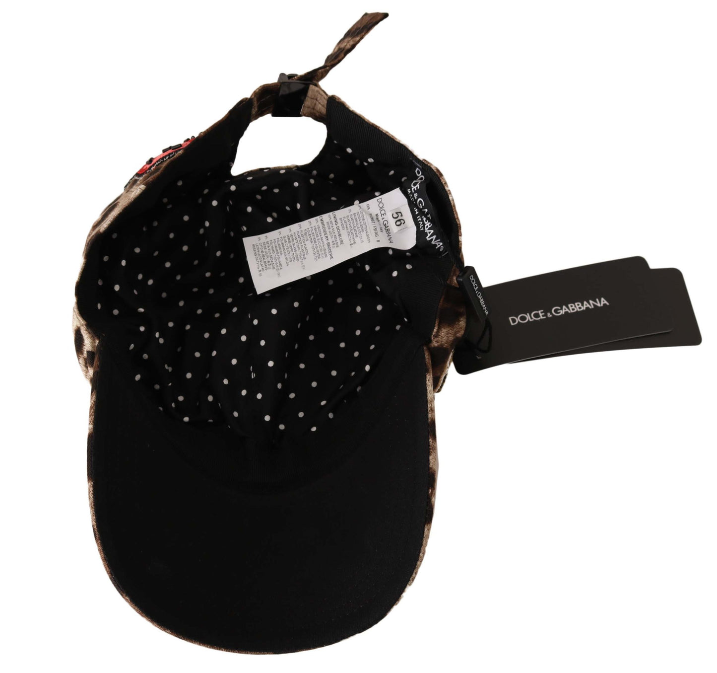 Cappello da baseball con applicazioni siciliane in paillettes leopardate marroni