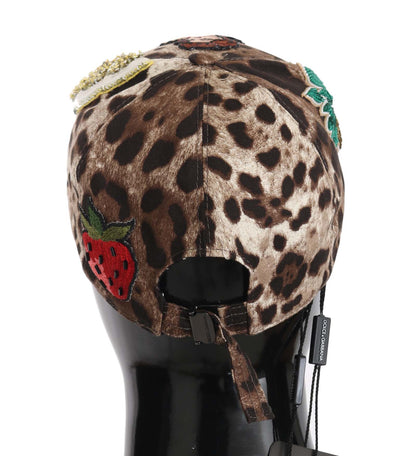 Cappello da baseball con applicazioni siciliane in paillettes leopardate marroni