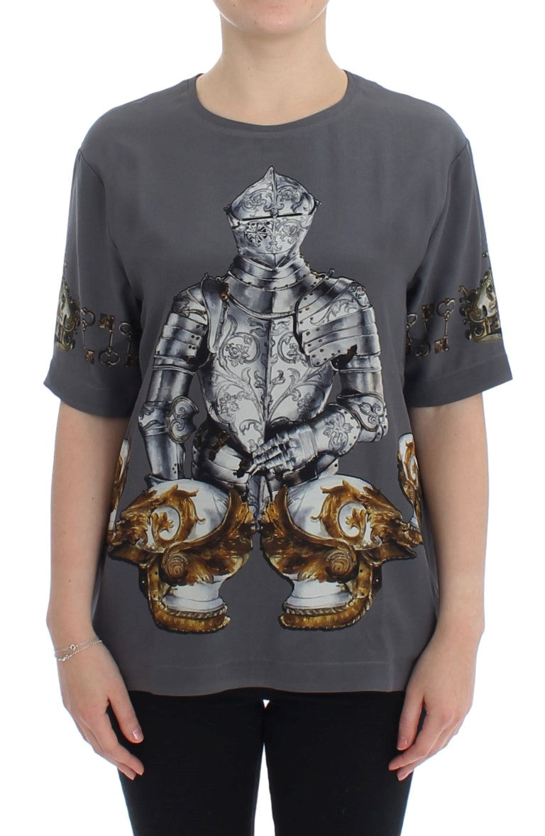 Dolce & Gabbana Enchanted Sicily Silk Blouse with Knight Print