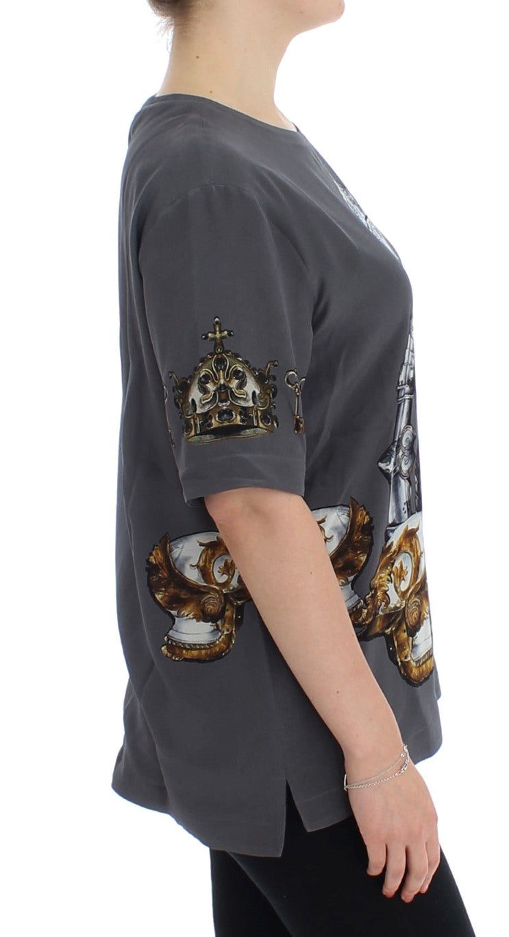 Dolce & Gabbana Enchanted Sicily Silk Blouse with Knight Print