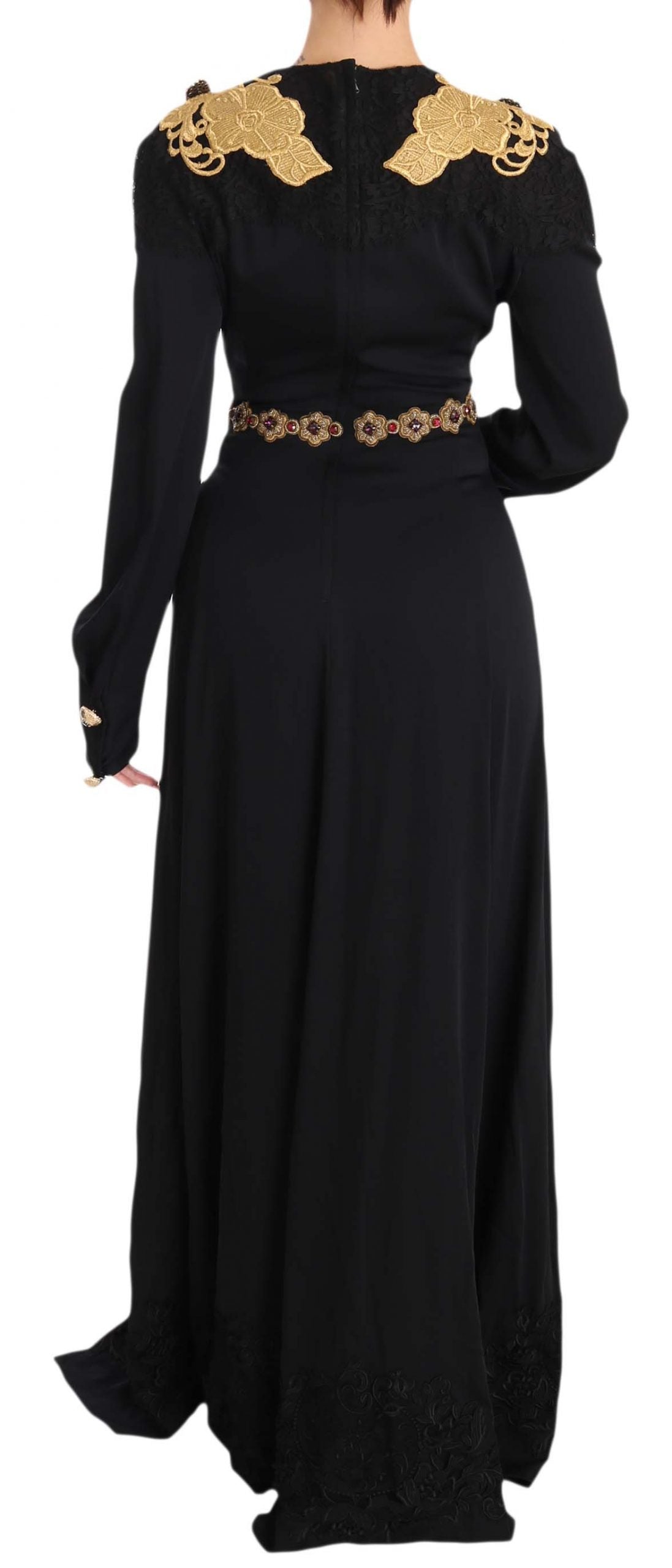 Robe noire en soie stretch avec cristaux dorés