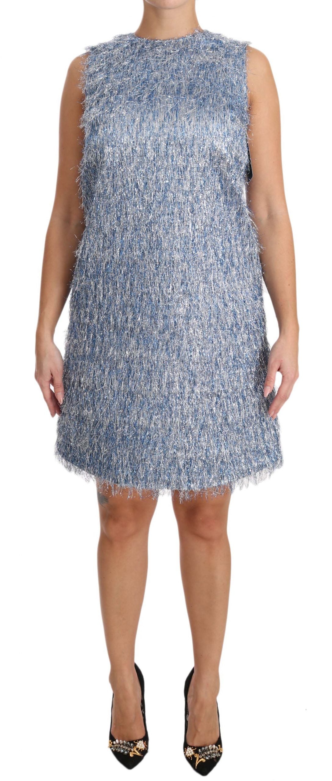 Robe droite bleu clair à franges