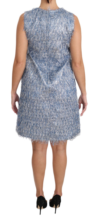 Robe droite bleu clair à franges