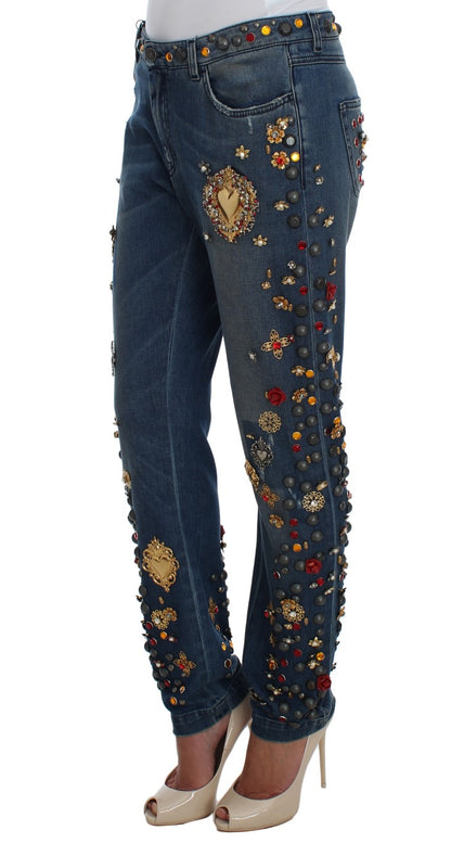 Jeans mit Kristallrosen-Herzverzierung