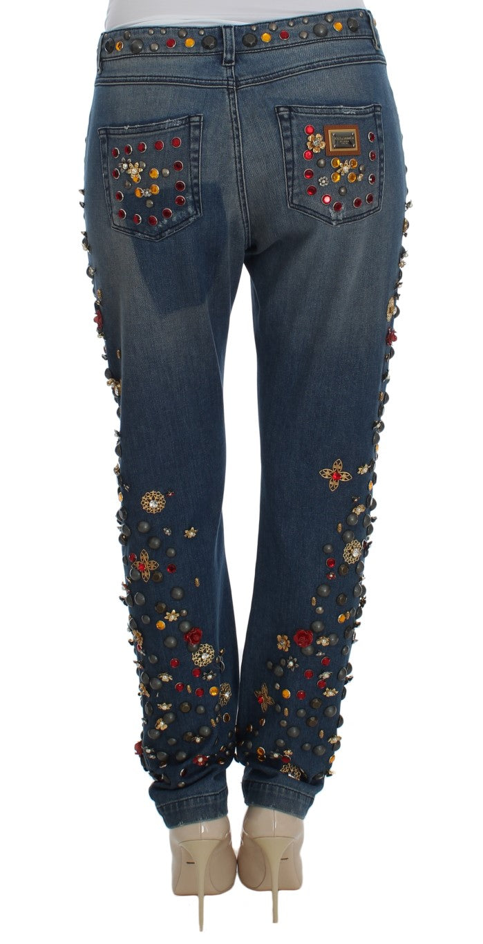 Jeans mit Kristallrosen-Herzverzierung