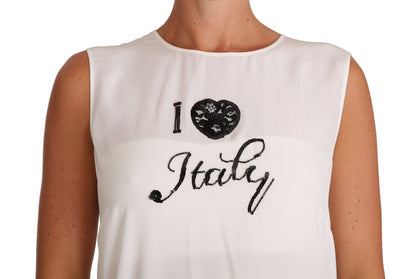 T-shirt caraco I LOVE ITALY en soie blanche