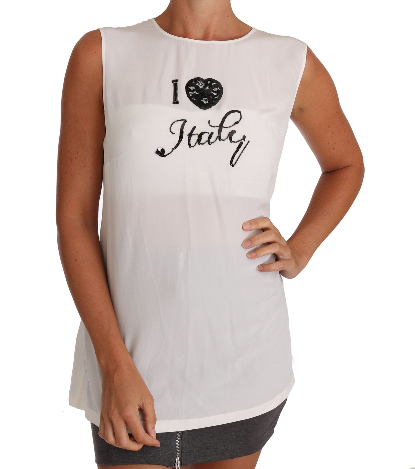 T-shirt caraco I LOVE ITALY en soie blanche