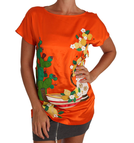 Haut T-shirt en Soie Orange Citron Cristal