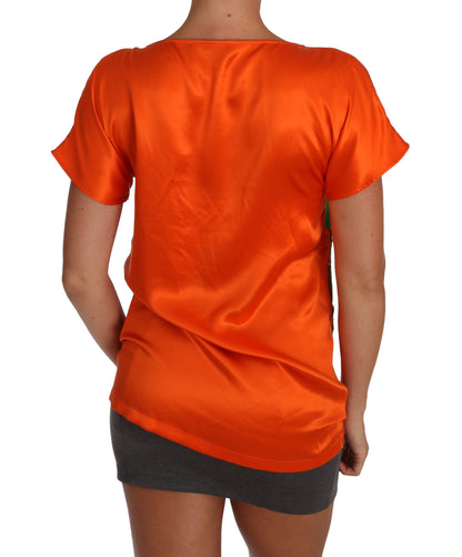 T-Shirt-Oberteil aus Seide mit orangefarbenem Zitronenkristall