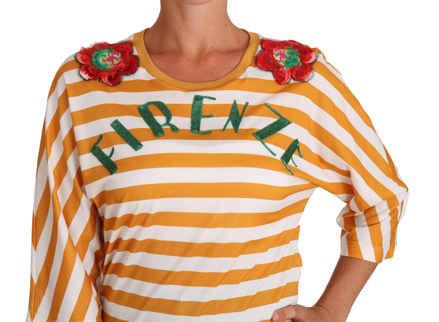 Weiß-orangefarbenes FIRENZE Top-T-Shirt