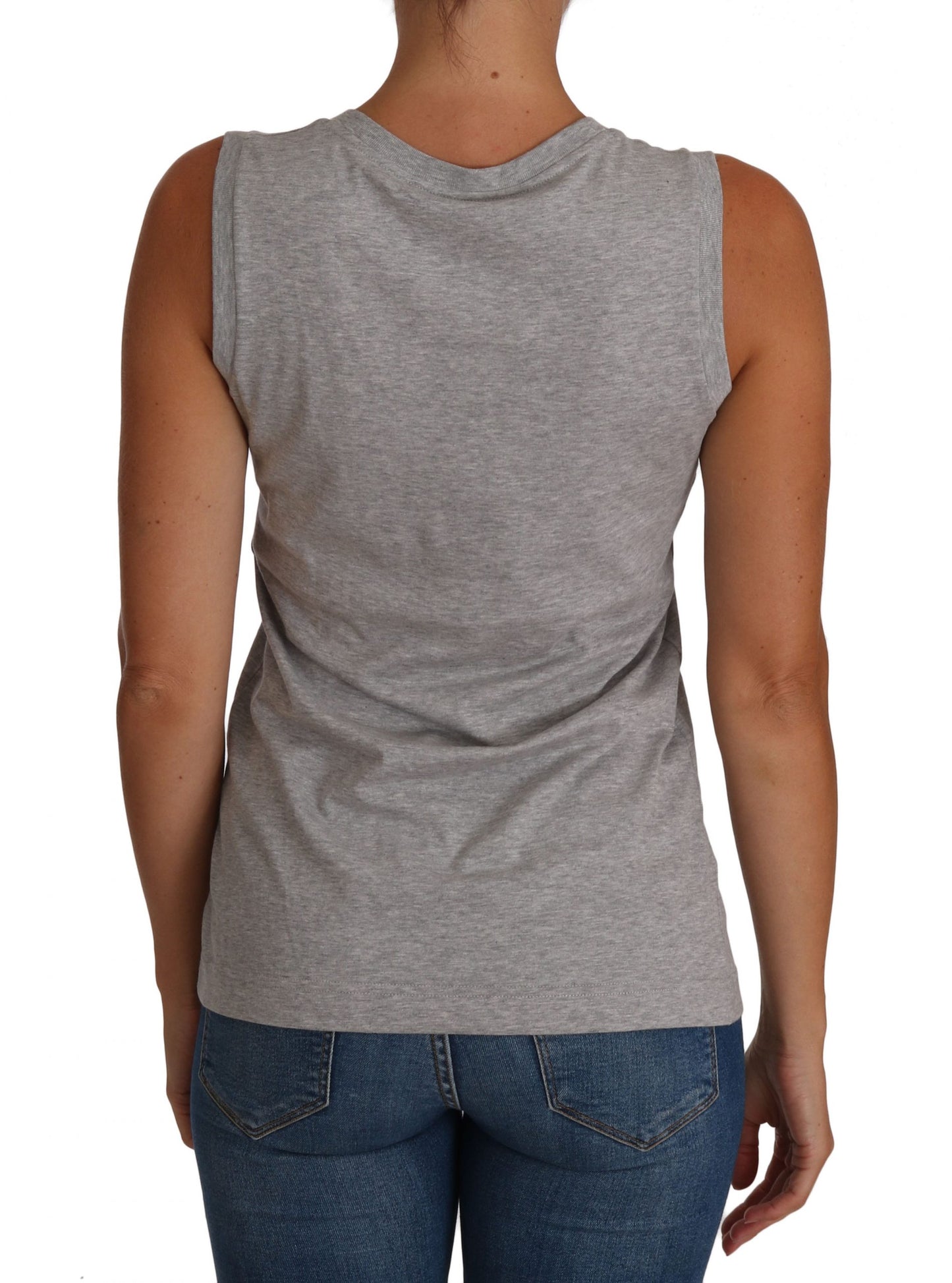 Grau-weißes Cami-Tanktop. Graues LOVE-Baumwoll-Top