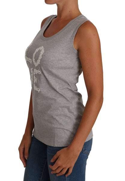 Grau-weißes Cami-Tanktop. Graues LOVE-Baumwoll-Top