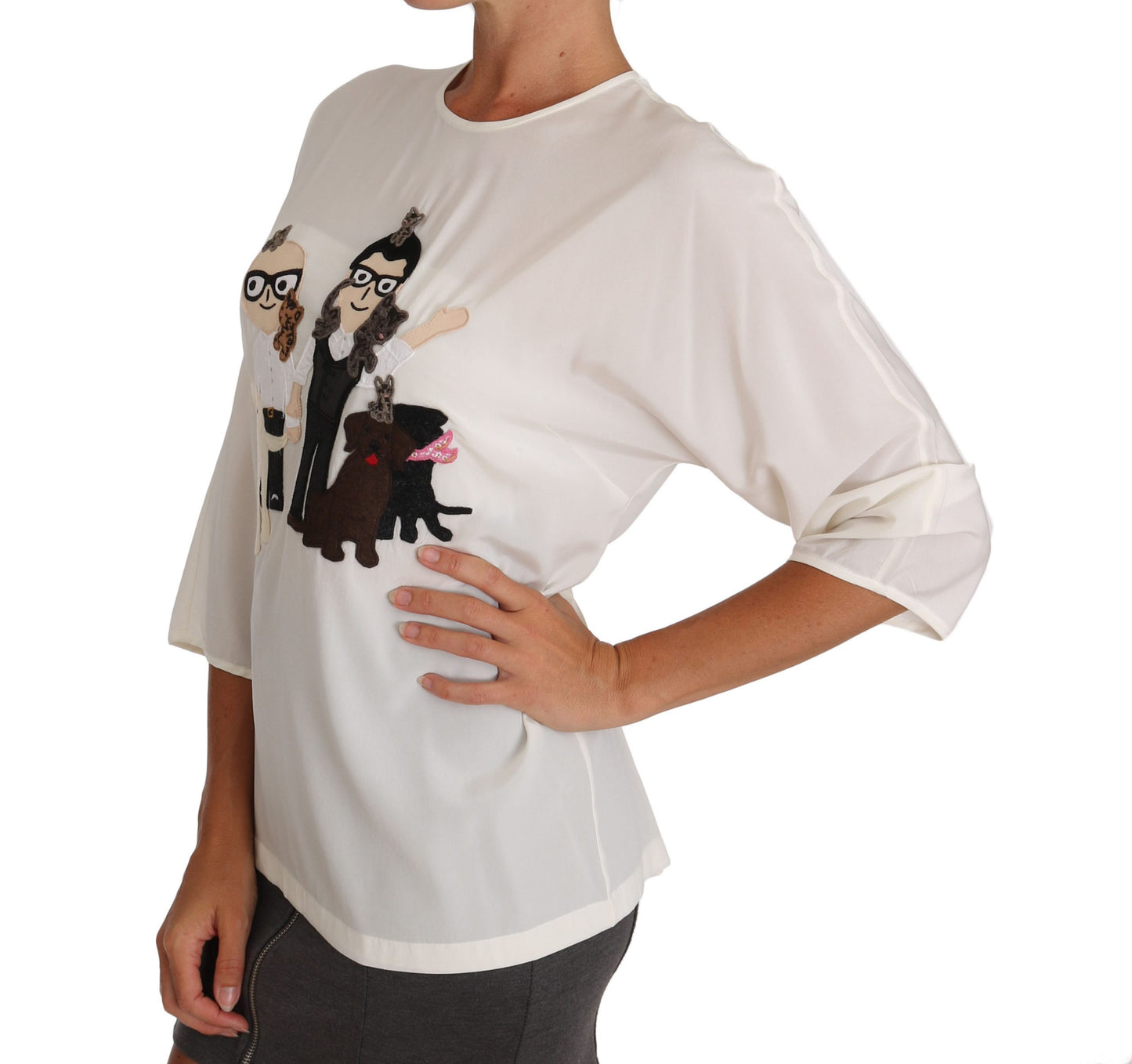 T-shirt Blusa #dgfamily in Seta Bianca