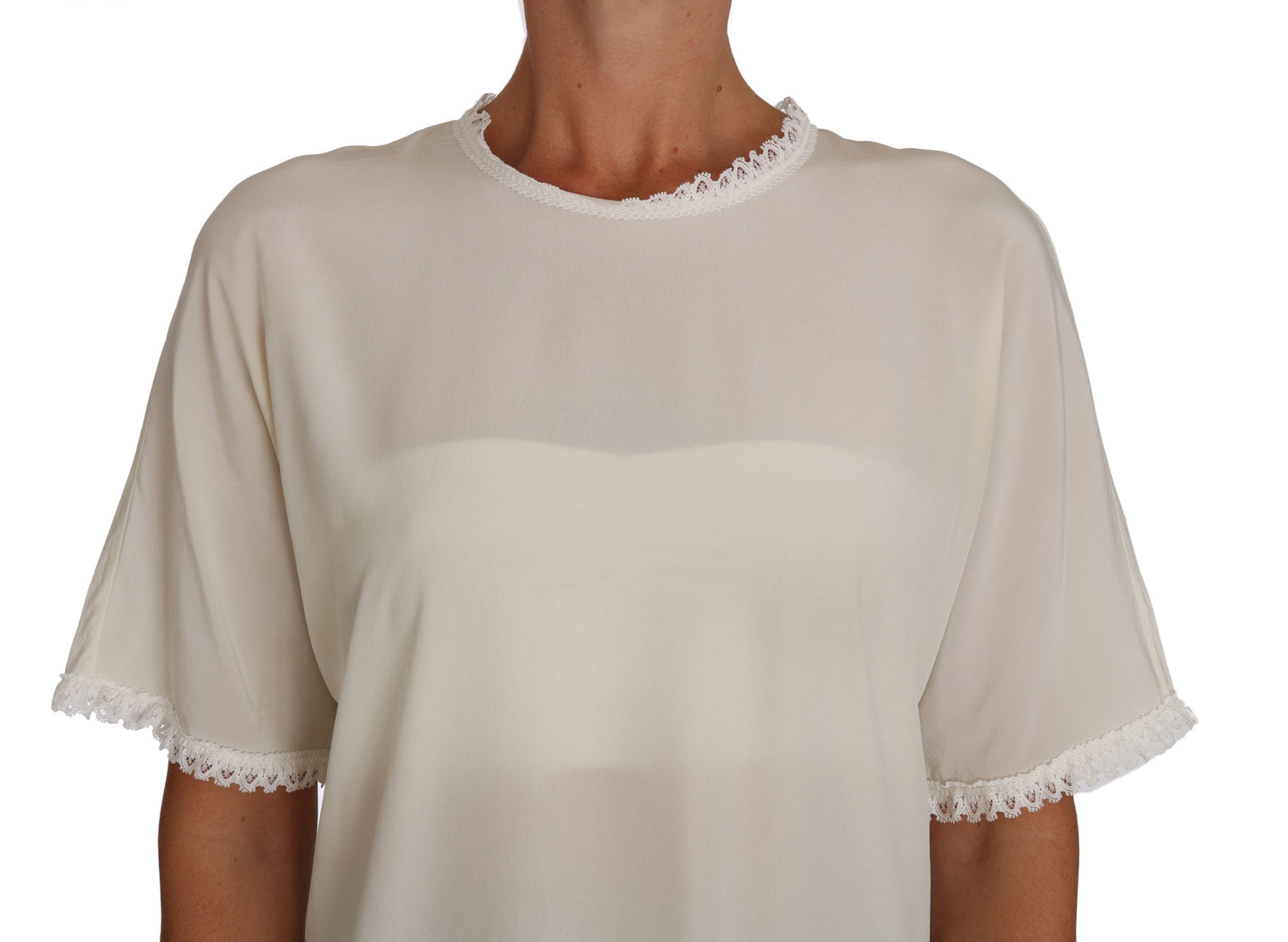 T-shirt con camicetta in pizzo di seta bianca crema