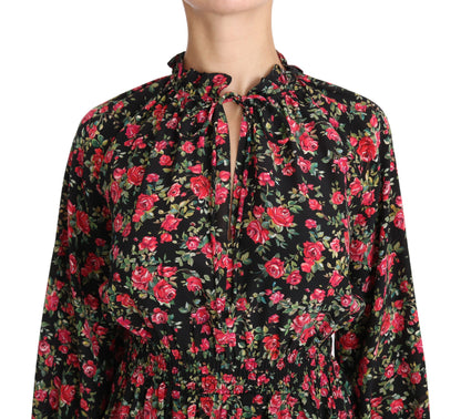 Camicetta con camicia floreale con stampa rosa nera