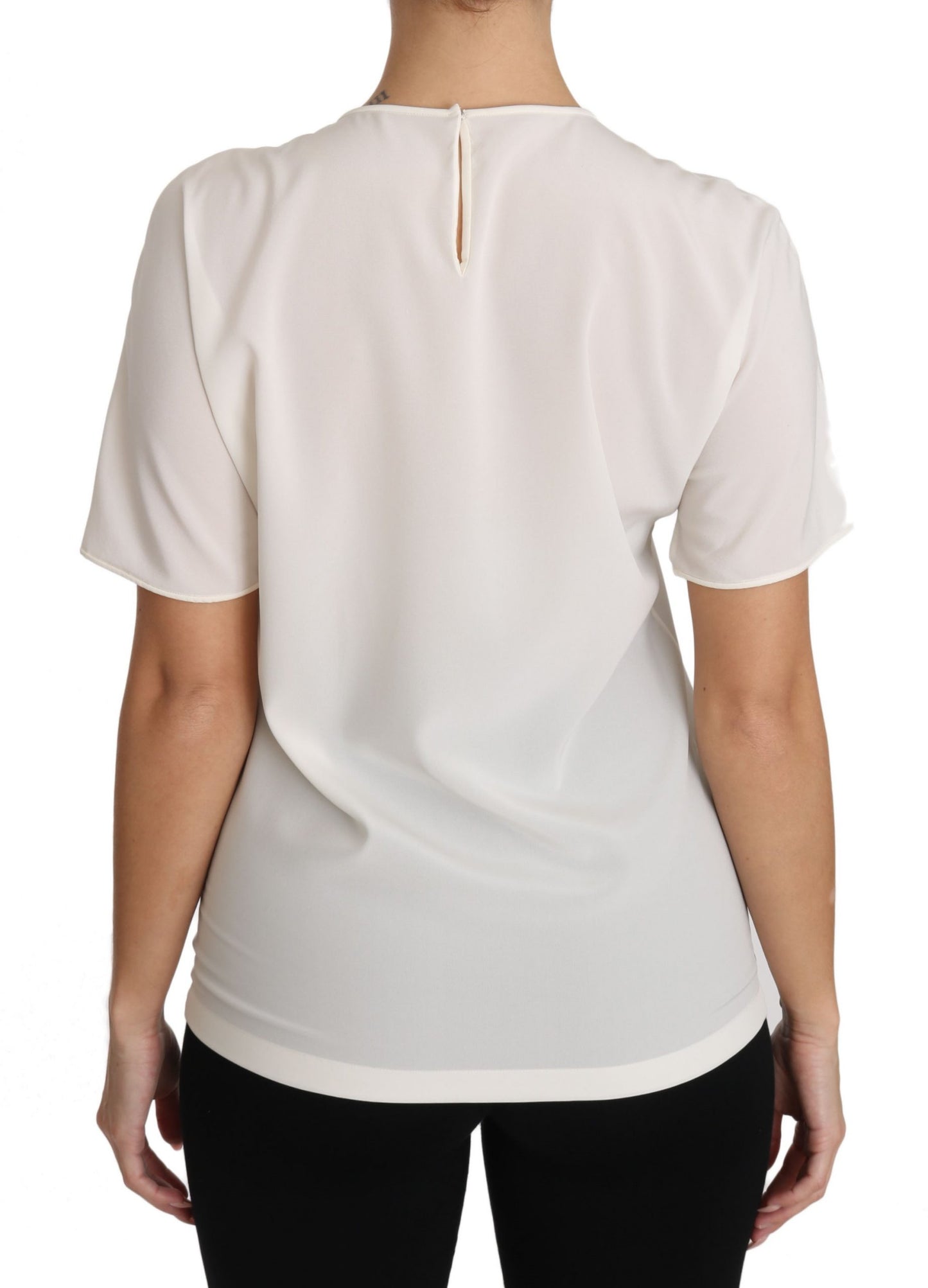 T-shirt #dgfamily stretch en soie blanche