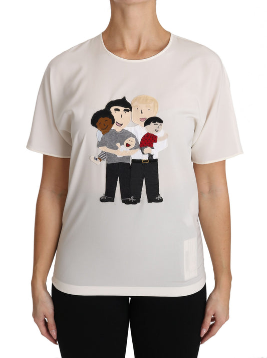 T-shirt #dgfamily stretch en soie blanche