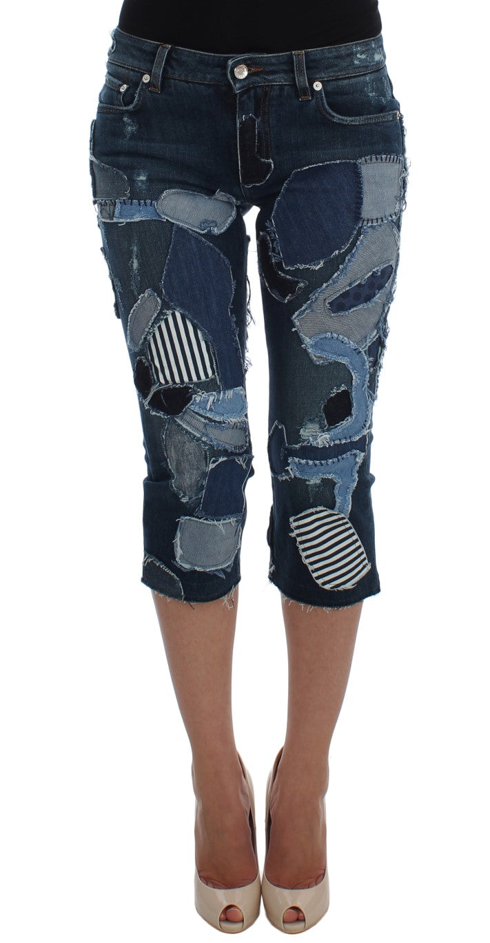 Stretch-Patchwork-Jeansshorts in Blau