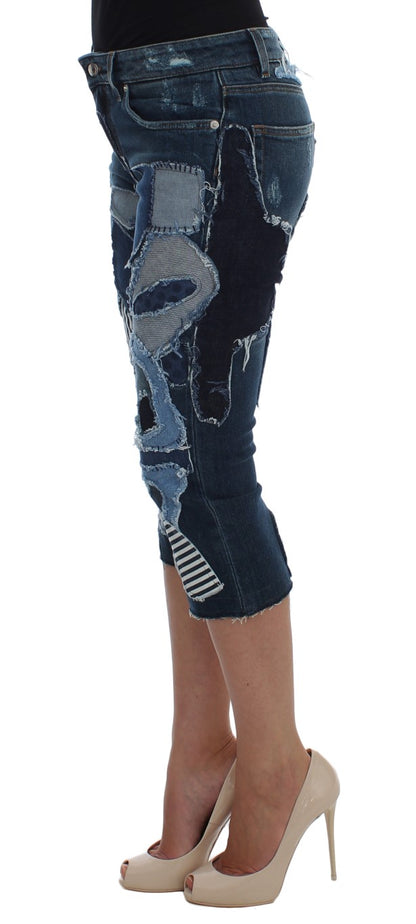 Stretch-Patchwork-Jeansshorts in Blau