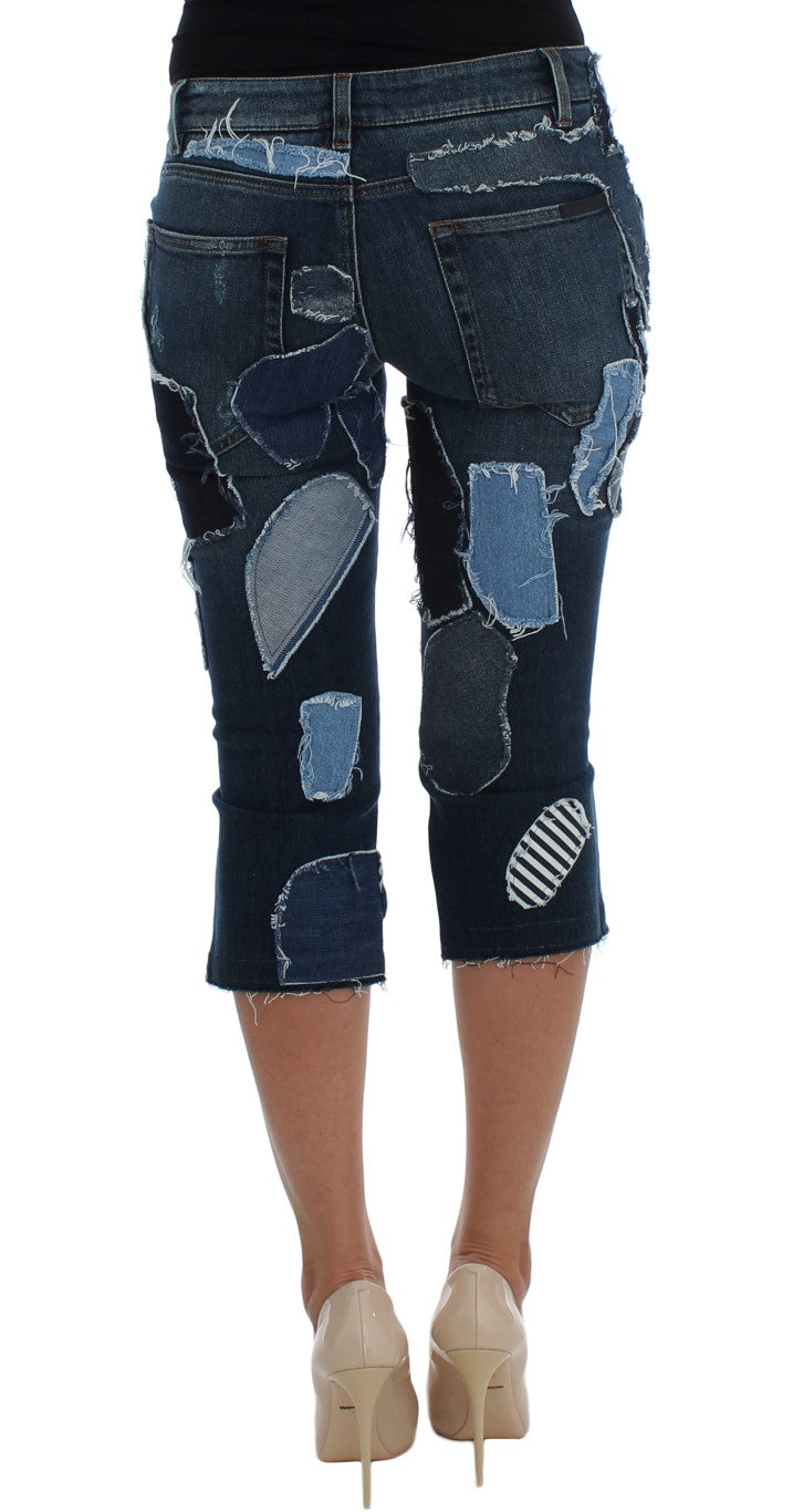 Stretch-Patchwork-Jeansshorts in Blau