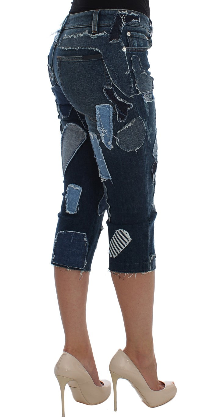 Shorts in jeans patchwork blu elasticizzato