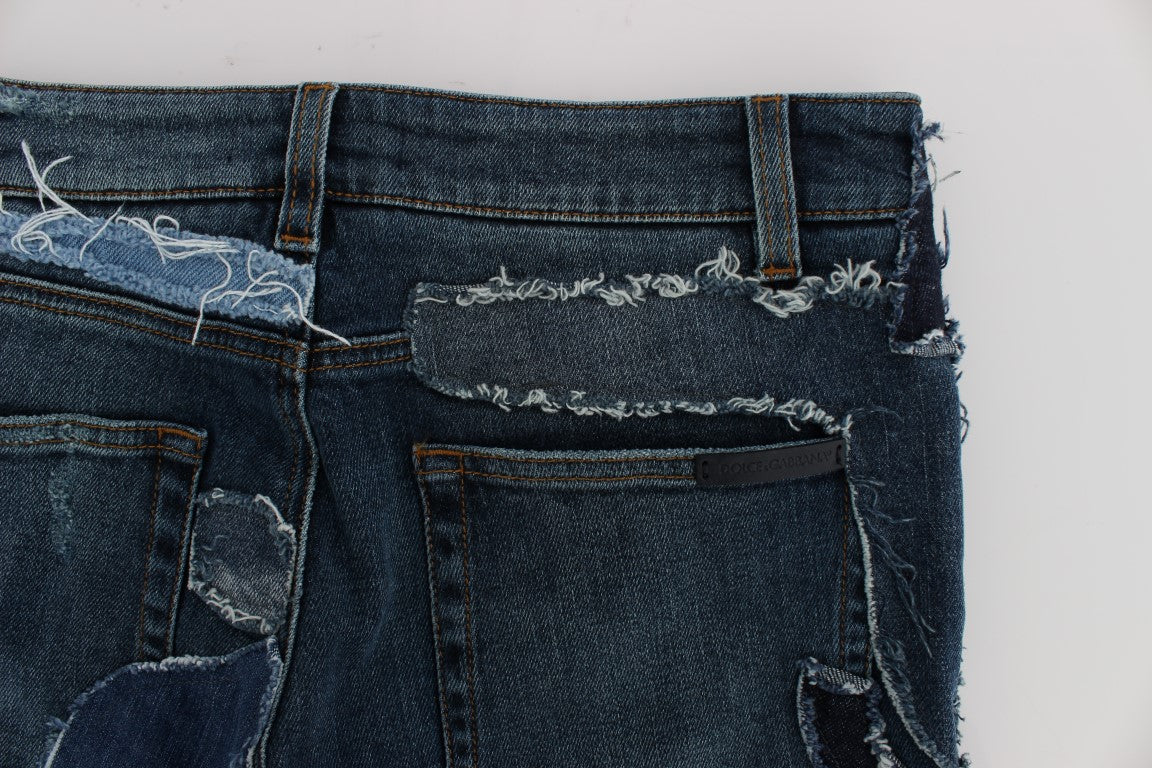 Stretch-Patchwork-Jeansshorts in Blau