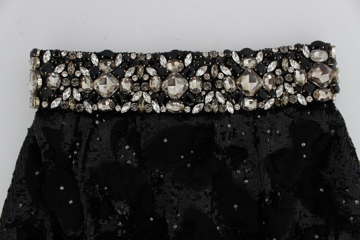 Mini shorts con paillettes di cristalli neri 