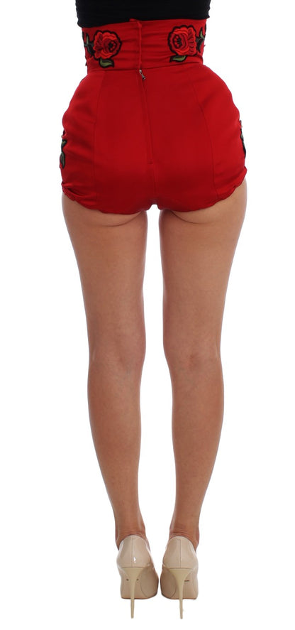 Short Roses En Cristal De Soie Rouge