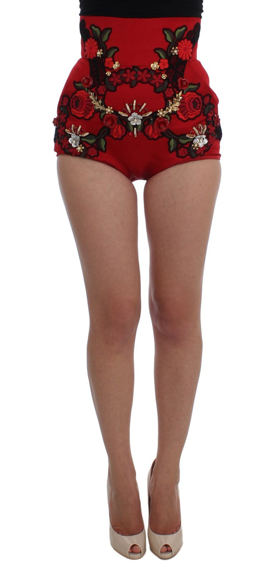 Short Roses En Cristal De Soie Rouge