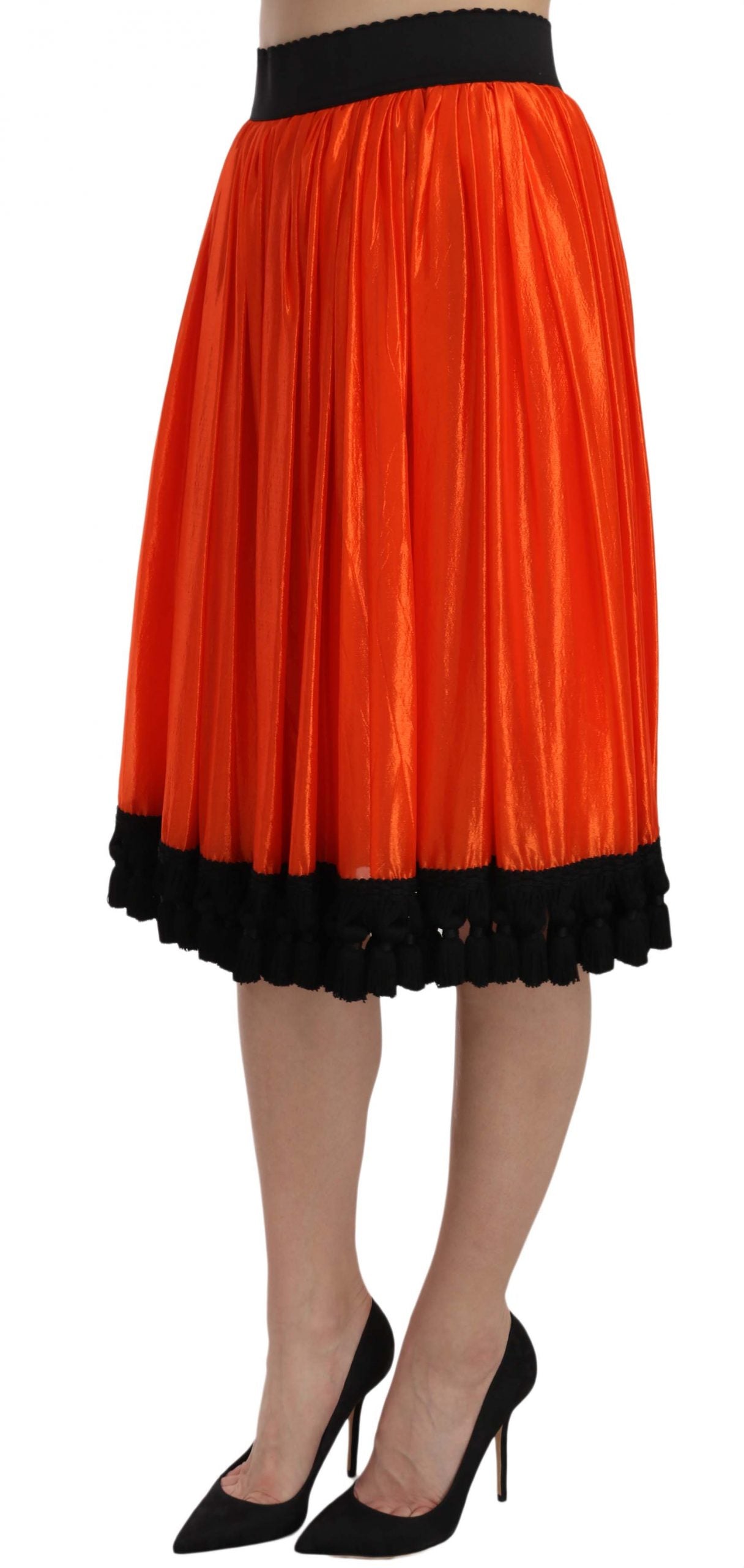 Jupe orange taille haute longueur genou