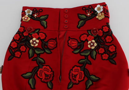 Pantaloncini Sicily con rose rosse in seta 