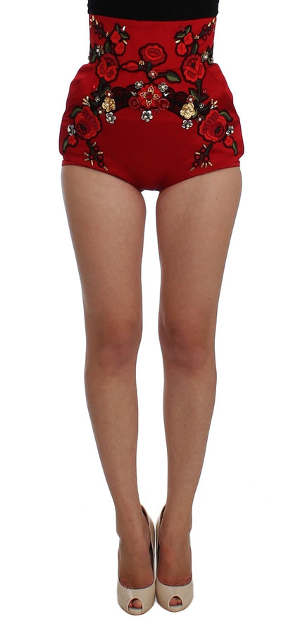 Short Roses En Cristal De Soie Rouge