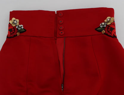 Short Roses En Cristal De Soie Rouge