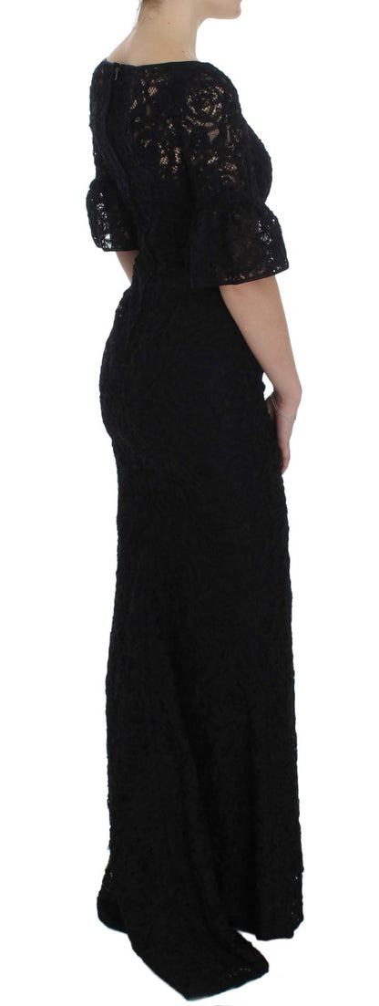 Dolce & Gabbana Elegant Black Floral Lace Maxi Dress