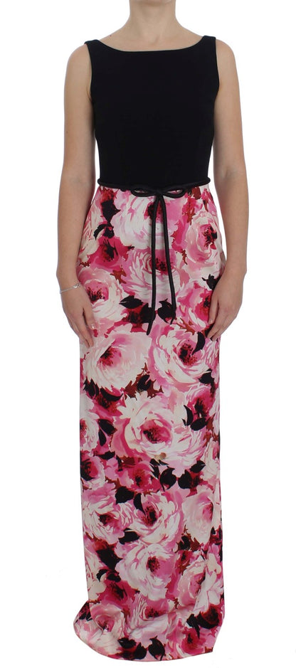 Robe fourreau longue rose à imprimé floral