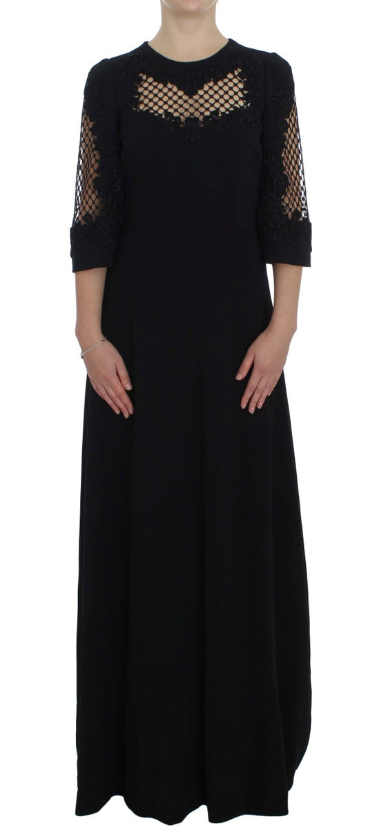 Robe longue en laine stretch noire Ricamo