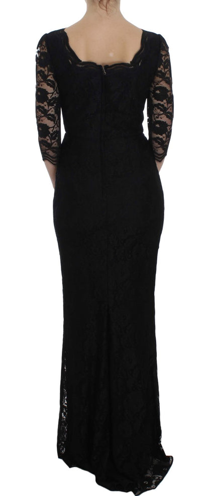 Robe longue boule noire en dentelle florale