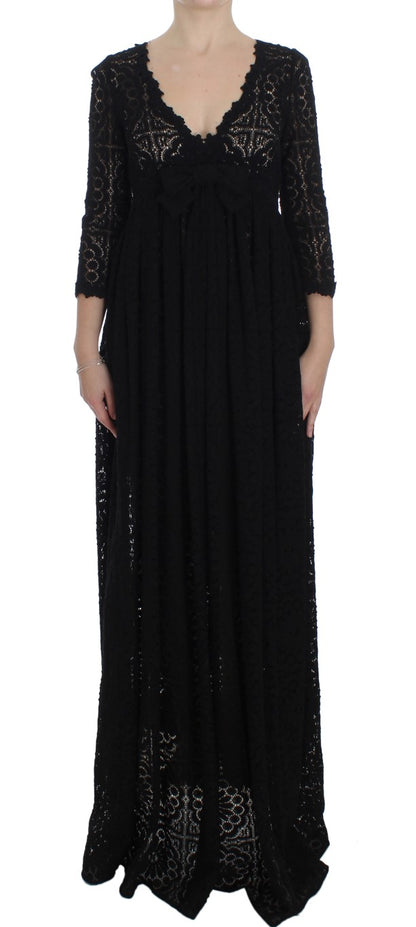 Robe longue tricotée noire Ricamo pleine longueur