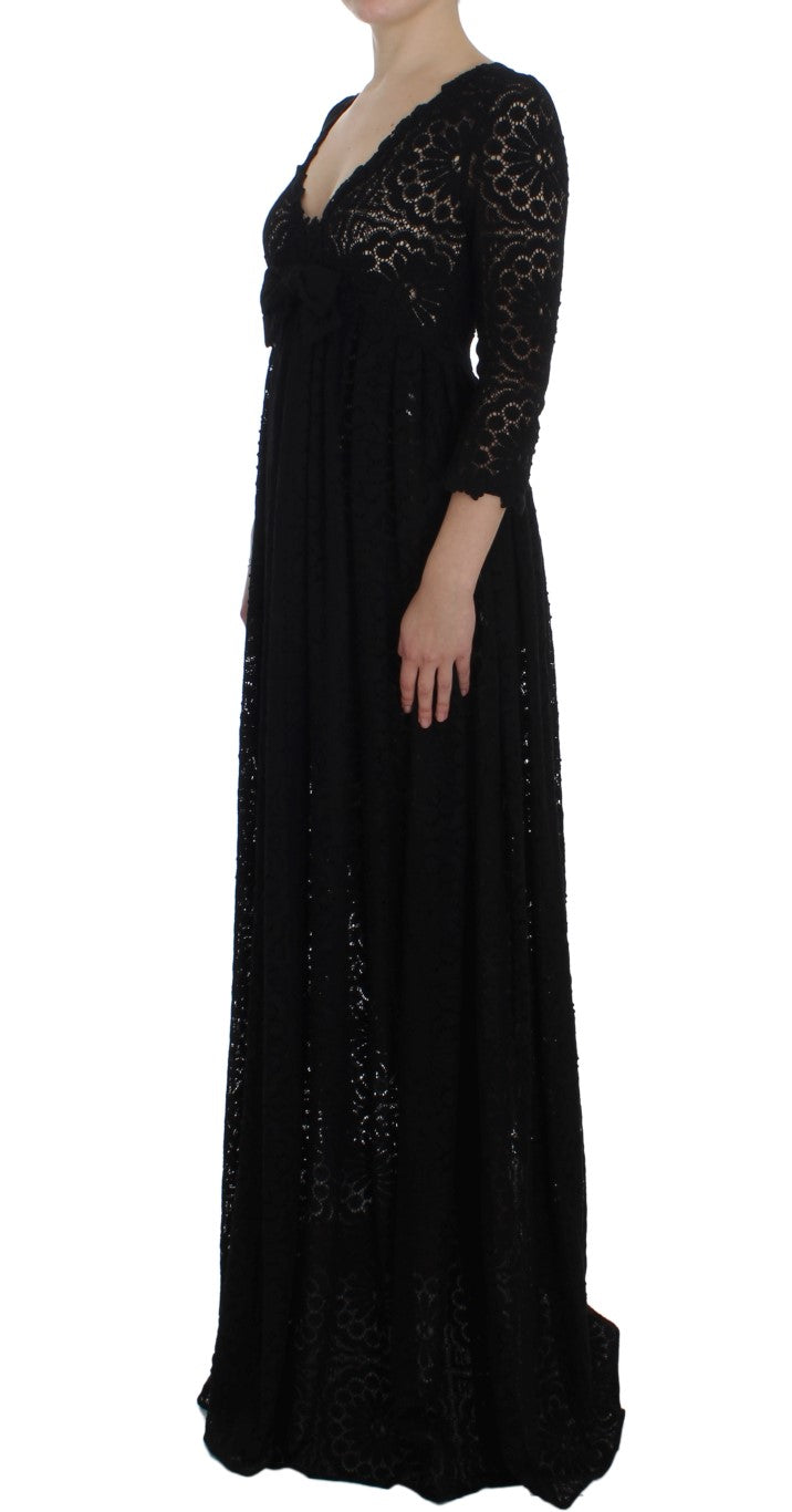 Robe longue tricotée noire Ricamo pleine longueur