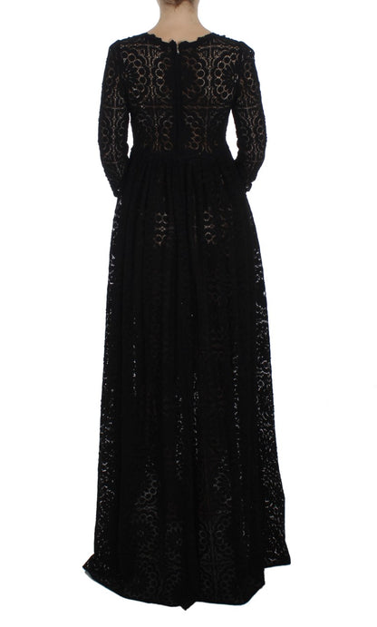 Robe longue tricotée noire Ricamo pleine longueur