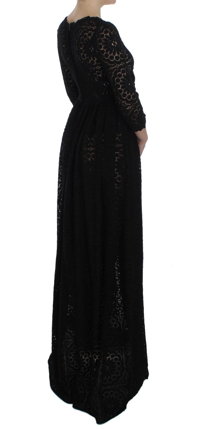 Robe longue tricotée noire Ricamo pleine longueur