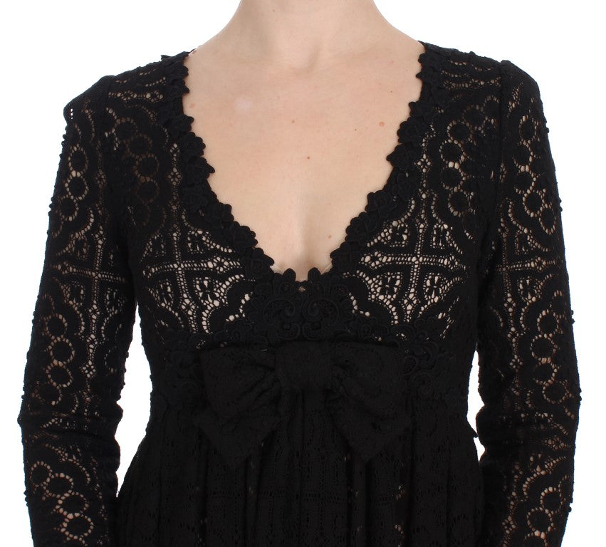 Robe longue tricotée noire Ricamo pleine longueur