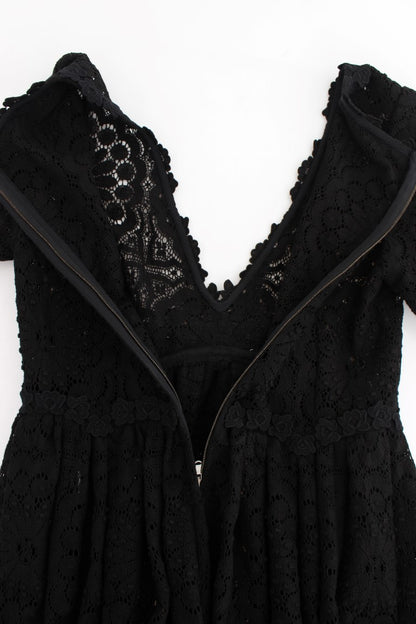 Robe longue tricotée noire Ricamo pleine longueur