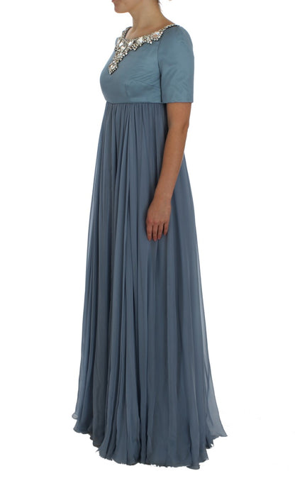 Robe de bal robe fourreau en soie bleue et cristal