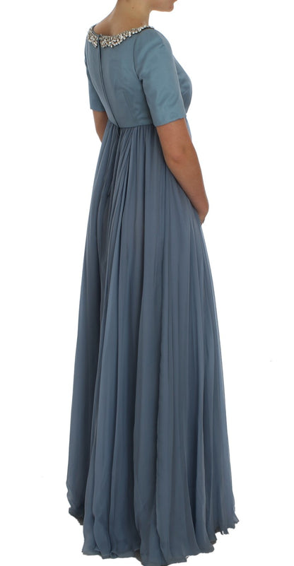 Robe de bal robe fourreau en soie bleue et cristal